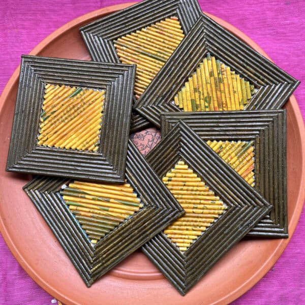 PWTA012-Paper-Upcycled-Natural-Earthy-Square-Coasters-1 Upcycled Paper Natural Earthy Square Coasters