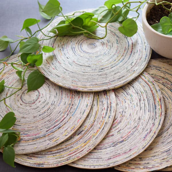 PWTA016-Paper-Upcycled-Round-Dinner-Mats-4 Handcrafted Paper Natural Round Dinner Mats