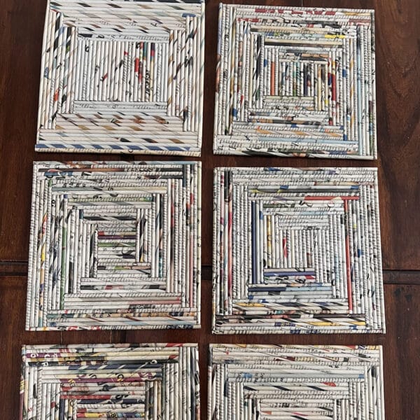 PWTA019-Paper-Upcycled-Square-Quarter-Mats-1 Handcrafted Paper Natural Square Quarter Mats